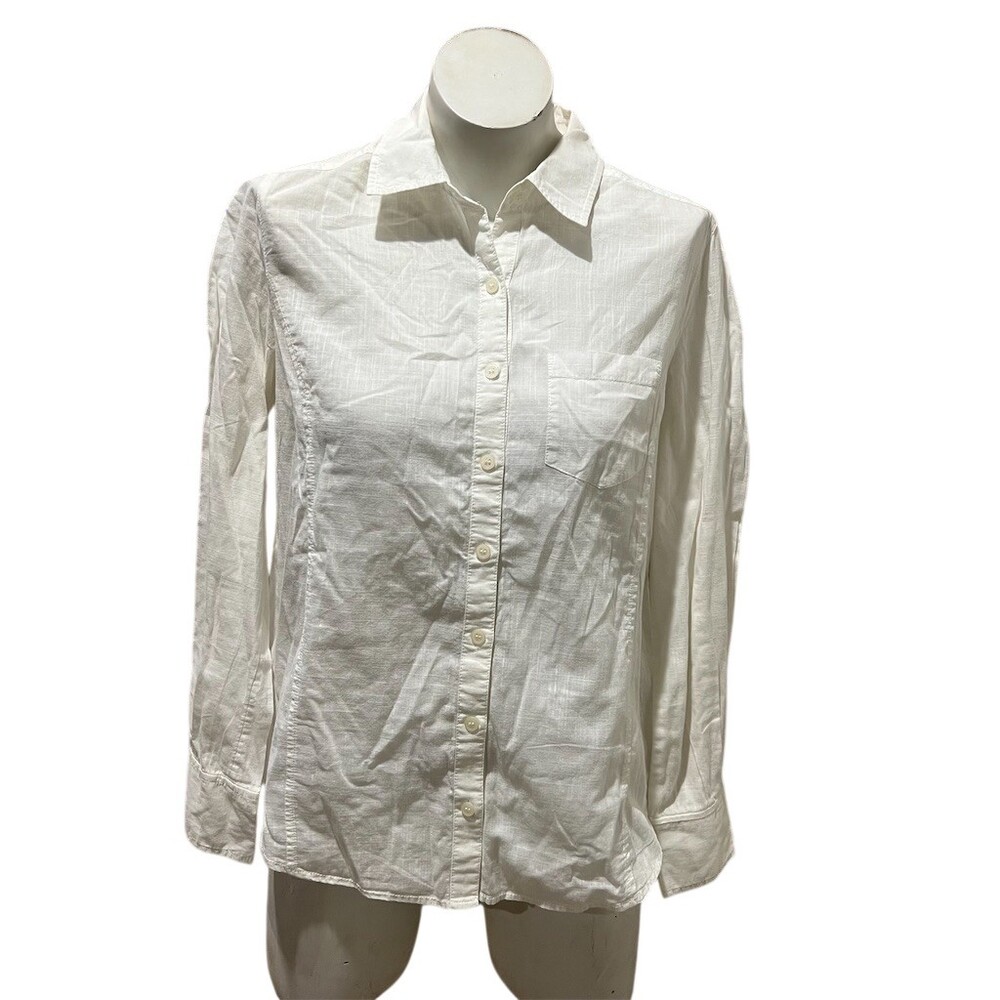 Caslon Button-Up Shirt Womens XS White Long Sleeve Collared Chest Pocket